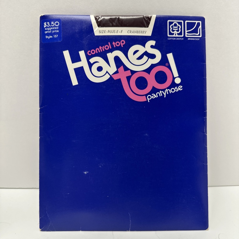 Vintage Hanes Pantyhose Cranberry Plus Size E-F 100% Nylon Leg and Panty 1984